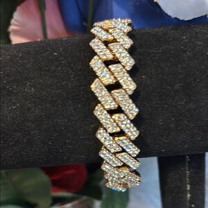 Gold and Silver Zigzag Cuban Link Bracelet